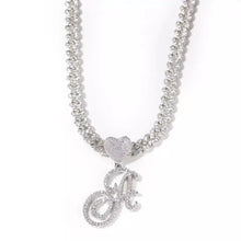  CURSIVE HEART INITIAL CUBAN LINK NECKLACE