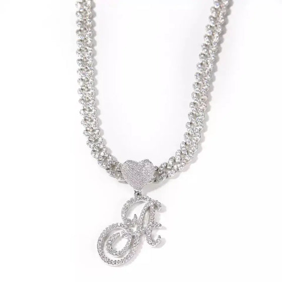 CURSIVE HEART INITIAL CUBAN LINK NECKLACE