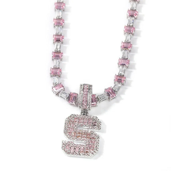 BAGUETTE INITIAL EMERALD CUT NECKLACE SHOP PRISCILLA LEE
