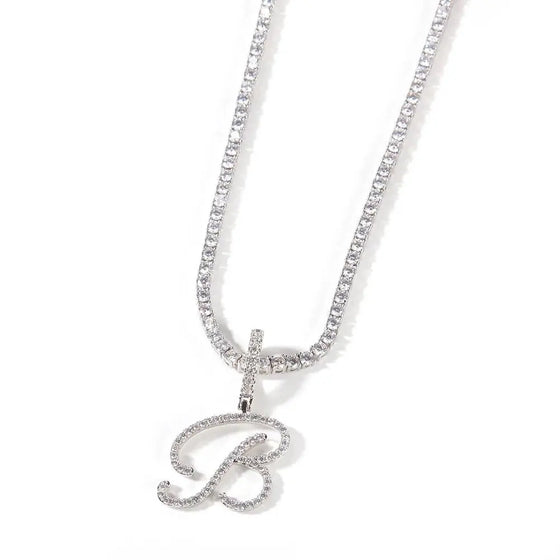 MINI CURSIVE INITIAL TENNIS CHAIN NECKLACE