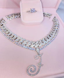  Icy Font Initial Tennis Chain Necklace
