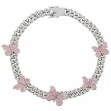  CUBAN LINK BUTTERFLY NECKLACE IN PINK