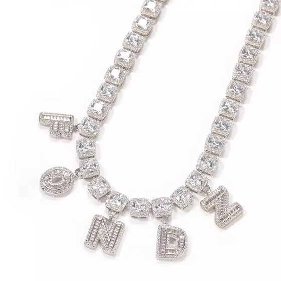 SQUARE TENNIS CHAIN NAME NECKLACE SHOP PRISCILLA LEE