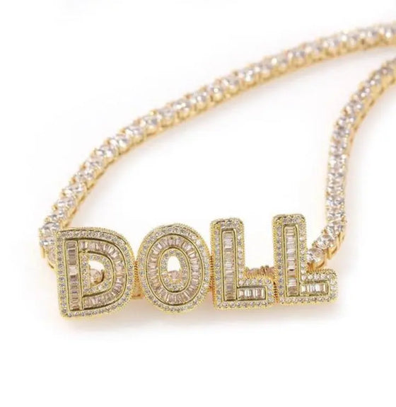 TENNIS CHAIN BAGUETTE NAME NECKLACE