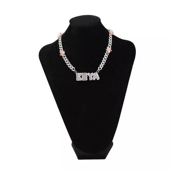 CUBAN LINK BUTTERFLY BAGUETTE NAME NECKLACE