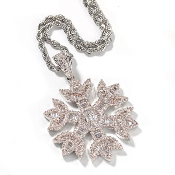 Iced Snowflake Baguette Necklace