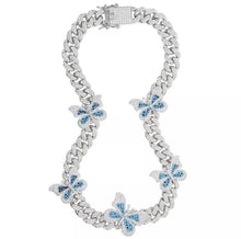  CUBAN LINK BUTTERFLY NECKLACE IN BLUE