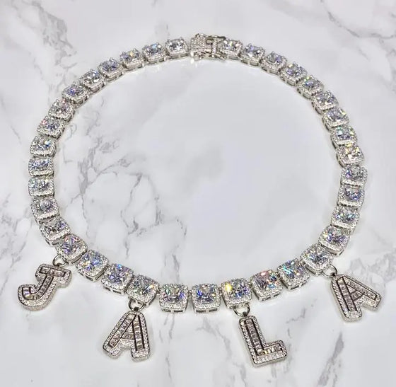 SQUARE TENNIS CHAIN NAME NECKLACE SHOP PRISCILLA LEE