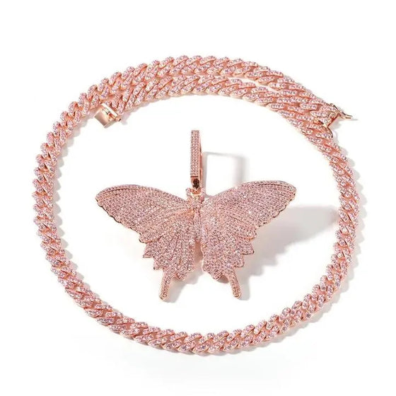 ROSE GOLD CUBAN LINK BUTTERFLY NECKLACE