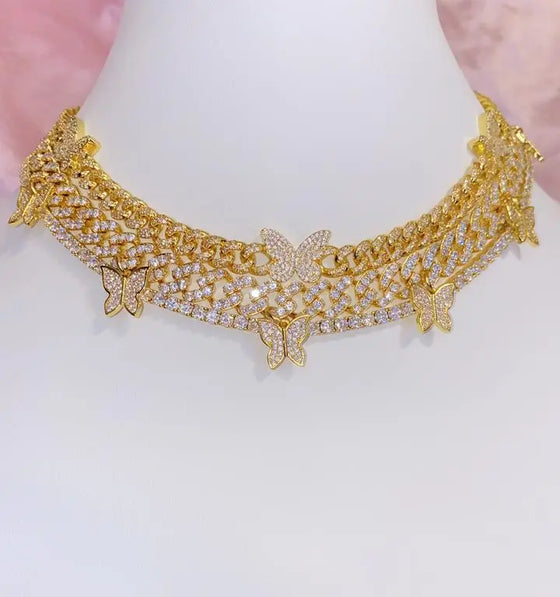 Mini Cuban Link Butterfly Choker Necklace