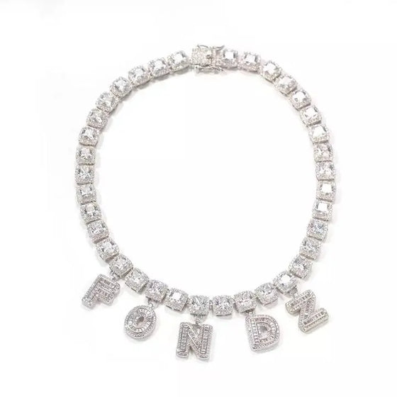 SQUARE TENNIS CHAIN NAME NECKLACE SHOP PRISCILLA LEE