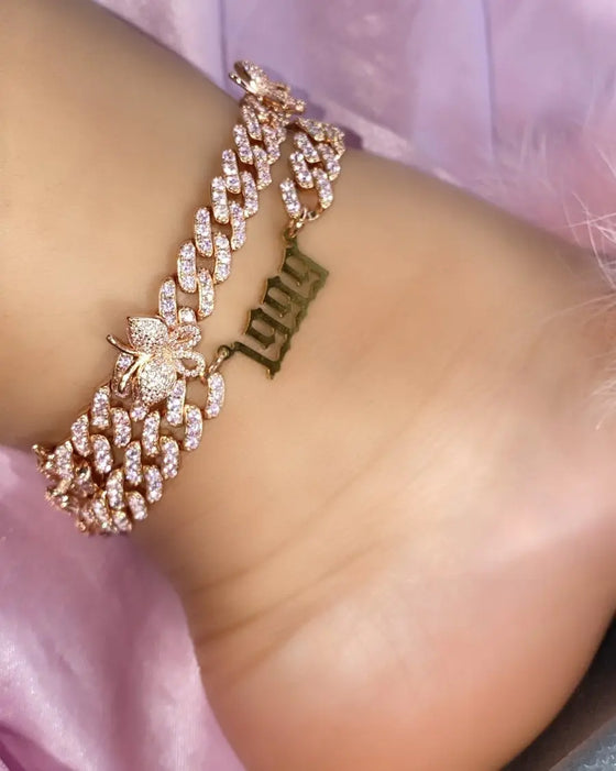 CUBAN LINK BUTTERFLY ANKLET SHOP PRISCILLA LEE