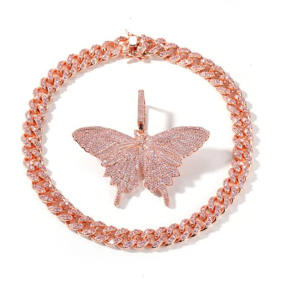 ROSE GOLD CUBAN LINK BUTTERFLY NECKLACE