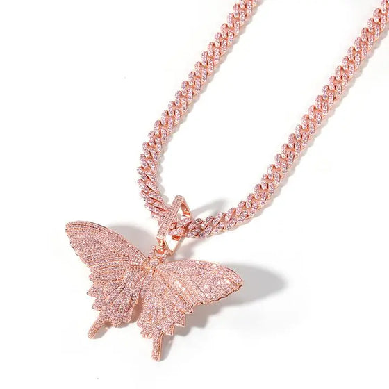 ROSE GOLD CUBAN LINK BUTTERFLY NECKLACE