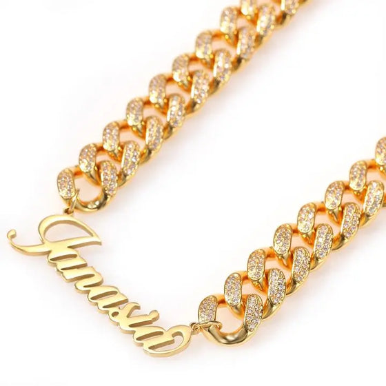 ICY CUBAN LINK NAME NECKLACE