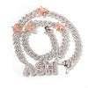CUBAN LINK BUTTERFLY BAGUETTE NAME NECKLACE