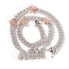  CUBAN LINK BUTTERFLY BAGUETTE NAME NECKLACE